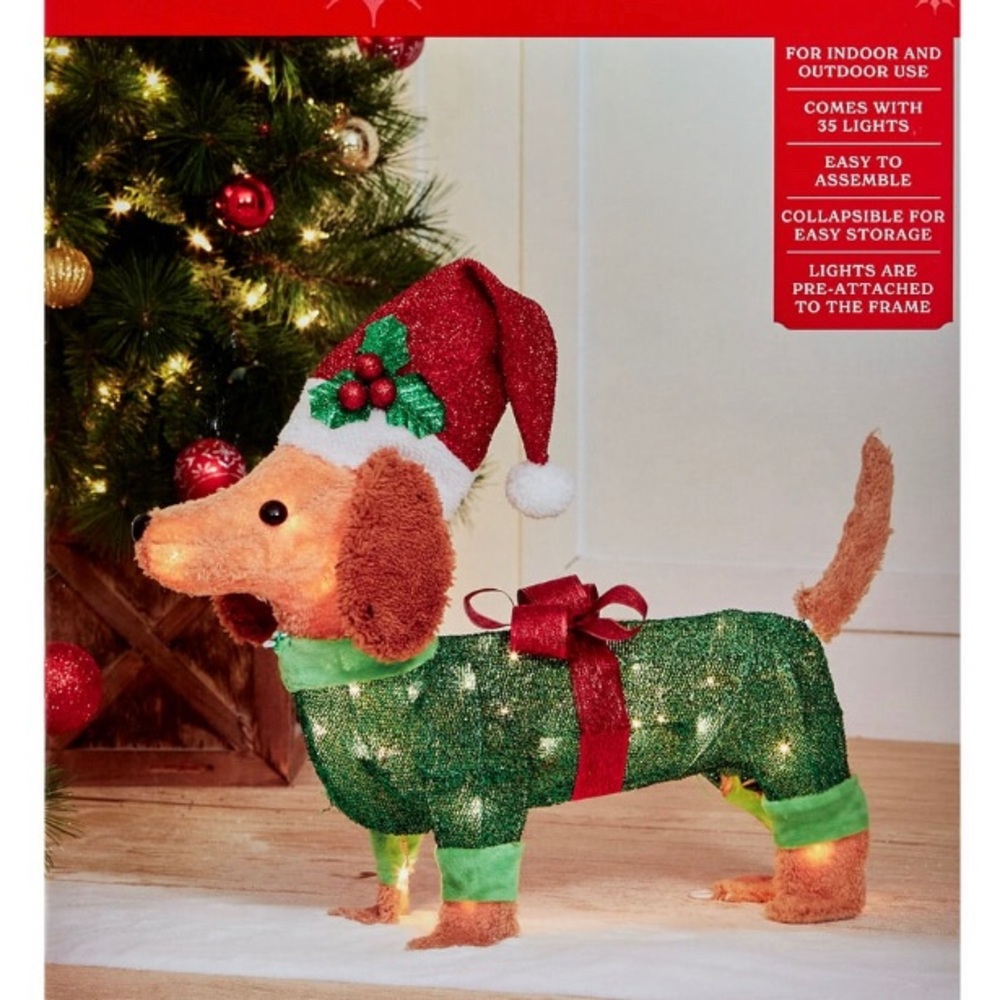 Brand New Holiday Time Light-up Plush Dachshund 22in Long Christmas Decoration